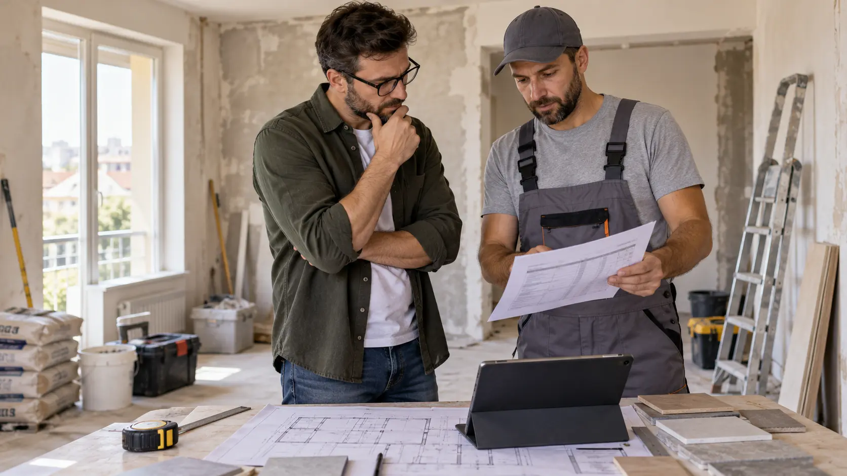 Proprietar care compară două oferte de renovare și etapele de plată